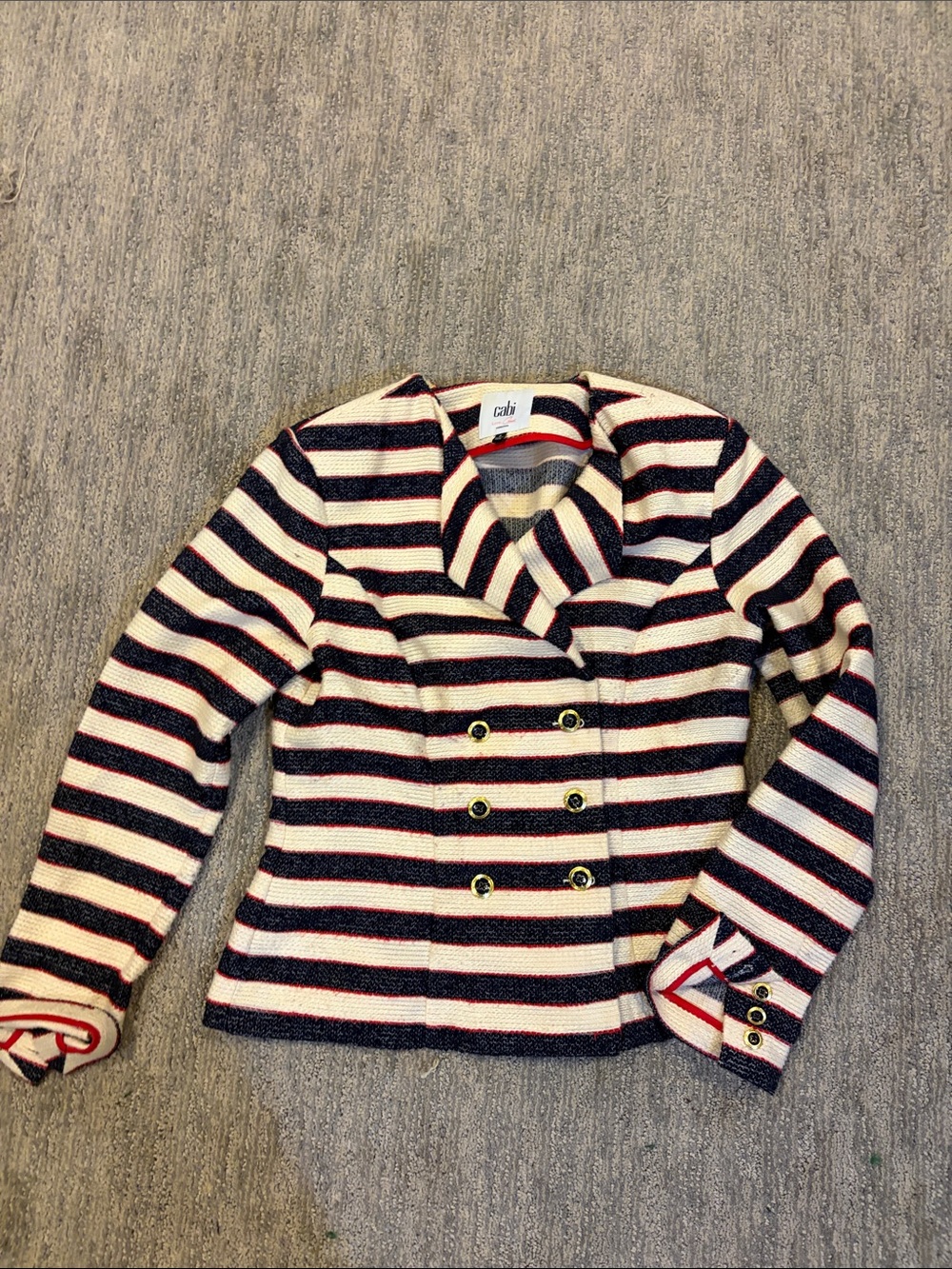 CAbi Navy, Cream & Red Striped Double-Breasted Pea Coat
